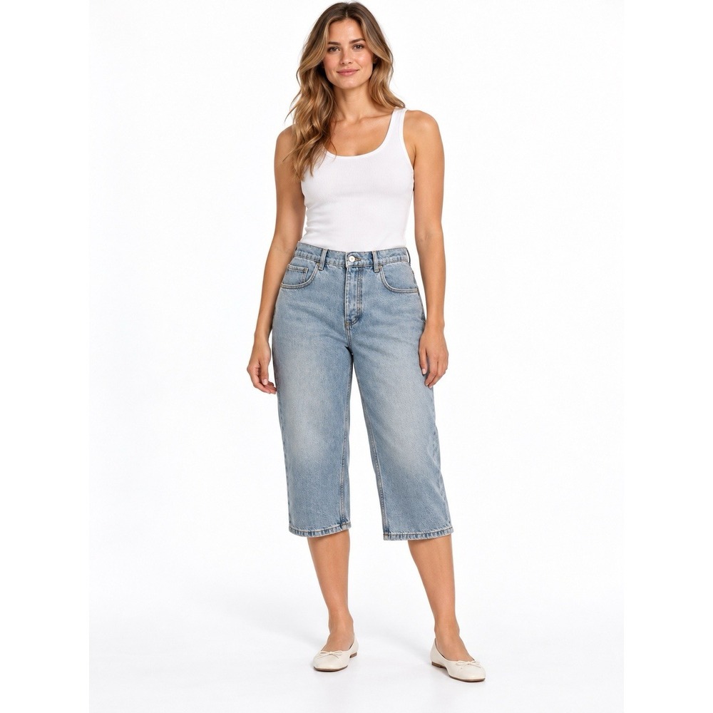 Free People We The Free Capri Jeans Womens 31 Light Wash Button Fly Cotton Denim